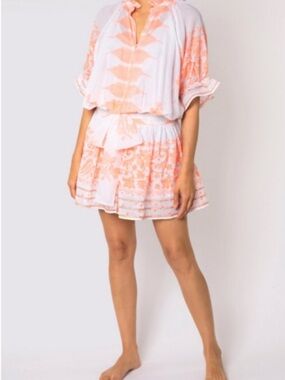 Juliet Dunn Blouson Mini Dress Neon Pink Orange Sheer Women's Size 2 US 6 / 8